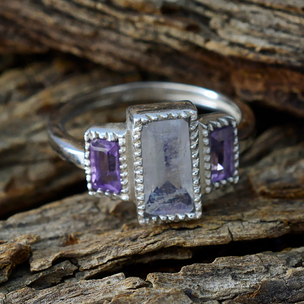 Multi Stone Trilogy Indian 925 Silver multicolor Gemstones Featherlight Sophisticated Ring Jewelry - Image 3