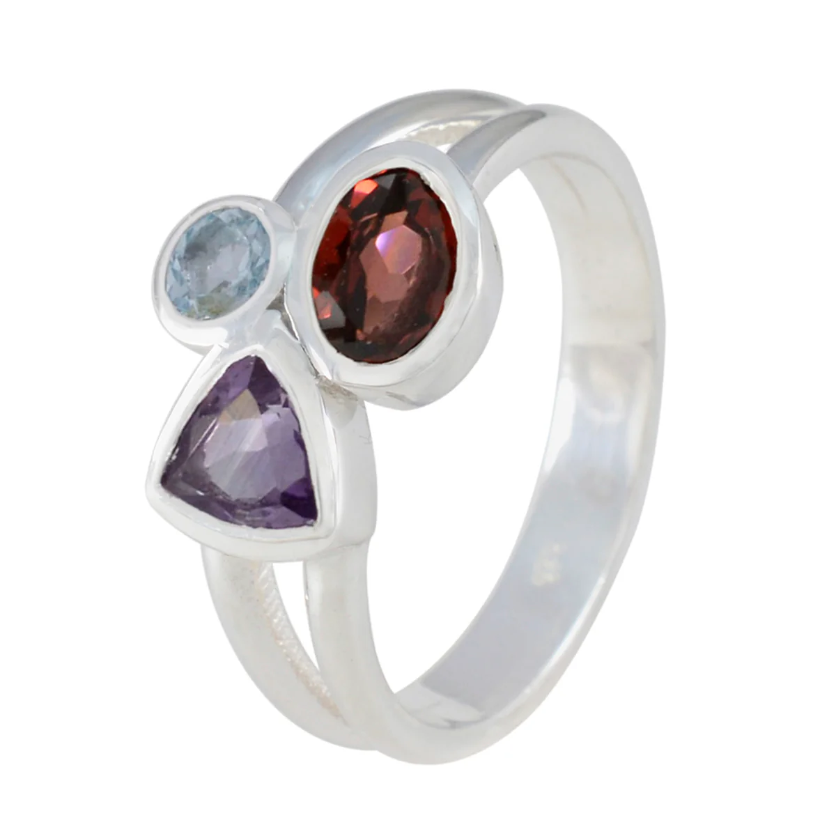 Multi Stone Trilogy Indian 925 Sterling Silver multicolor Gemstone Minimal Romantic Ring Jewellery - Image 2