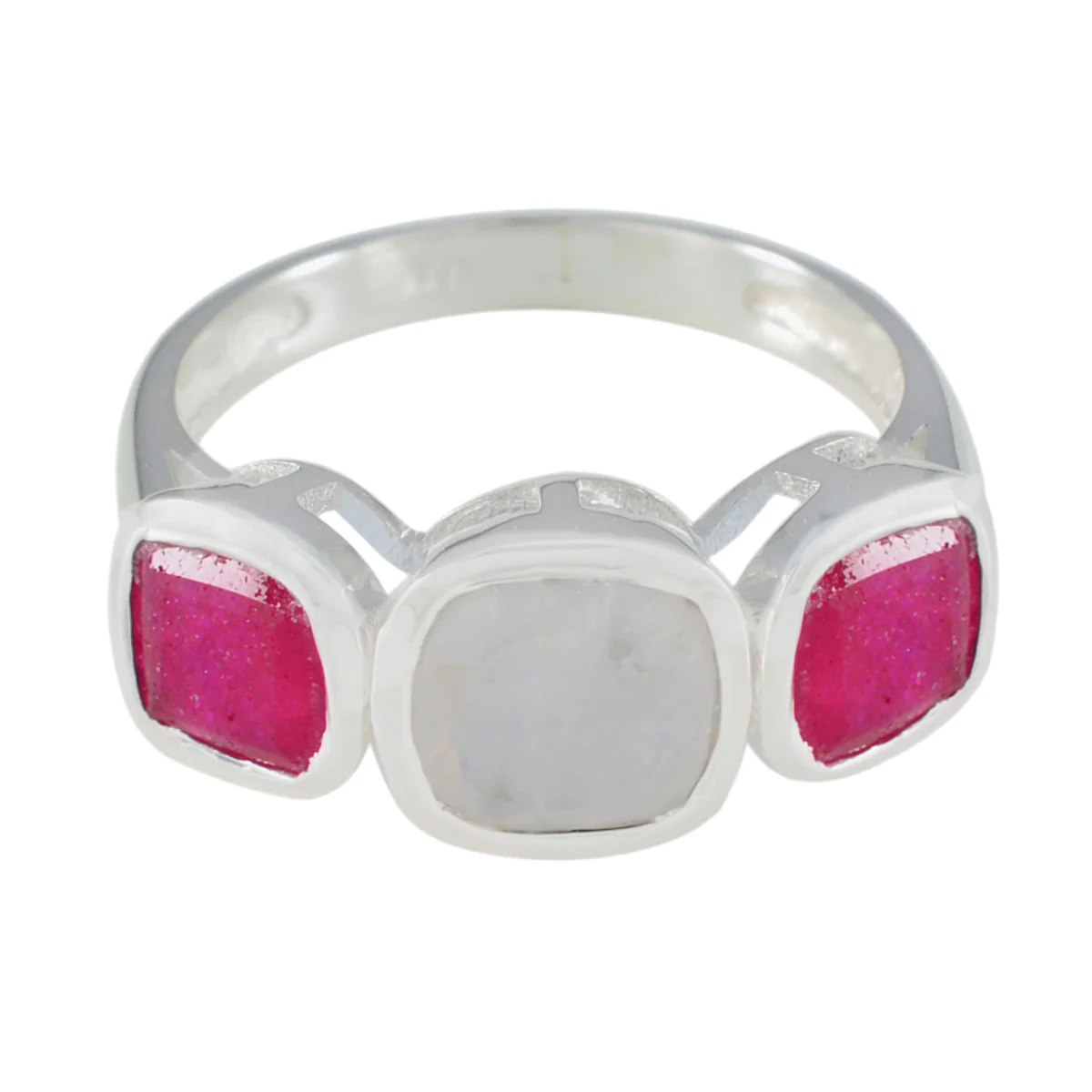 Multi Stone Trilogy Indian Silver multicolor Gemstone Slim Contemporary Ring Jewelry