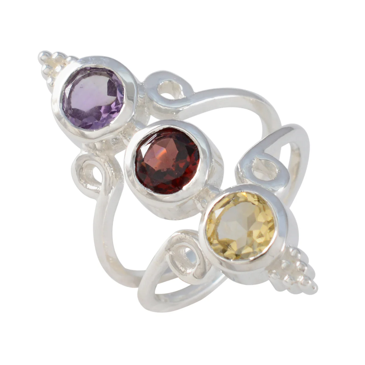 Multi Stone Trilogy Indian Sterling Silver multicolor Gemstones Classic Sophisticated Ring Jewelry - Image 2