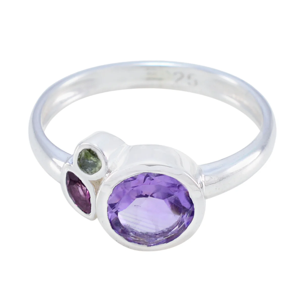 Multi Stone Trilogy Japanese Silver multicolor Gemstone Whisper-thin Contemporary Ring Jewellery