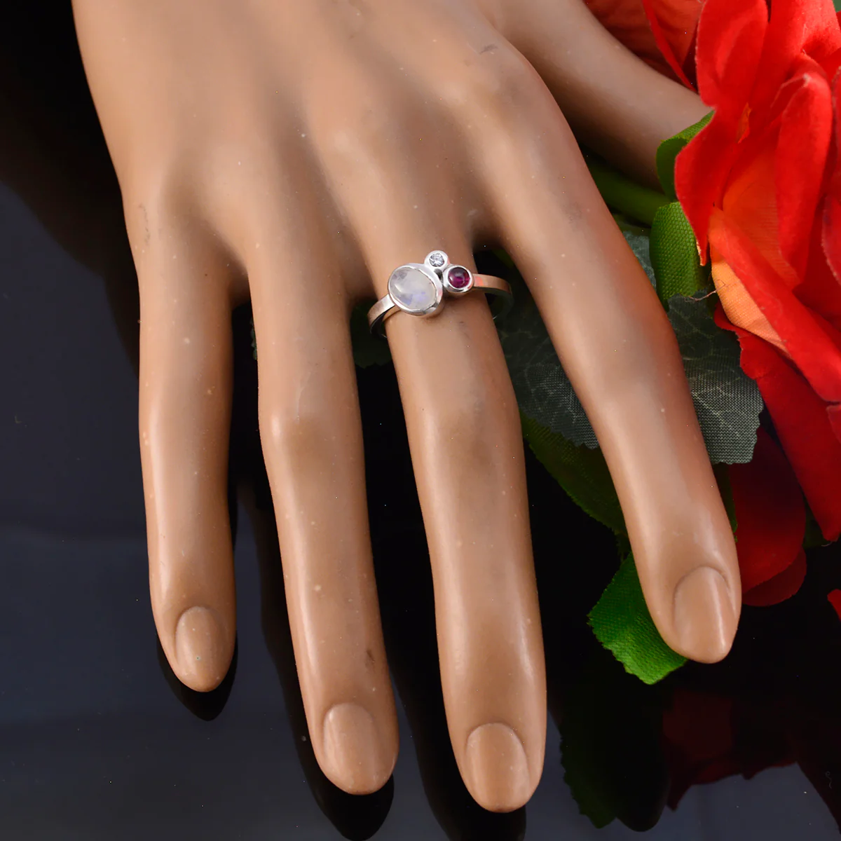 Multi Stone Trilogy Korean 925 Silver multicolor Gems Whisper-thin Romantic Ring Jewellery - Image 4