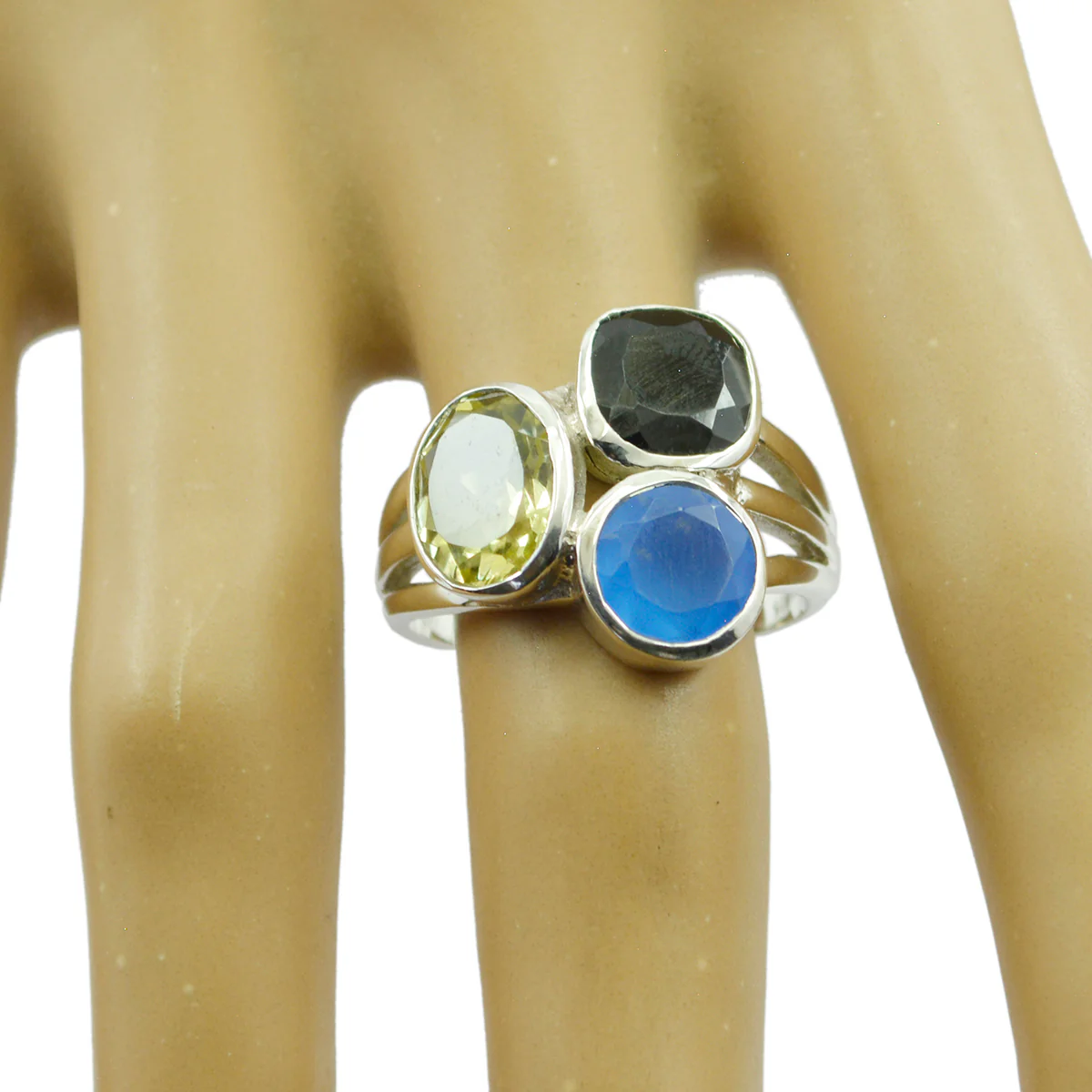 Multi Stone Trilogy Moroccan 925 Sterling Silver multicolor Gemstones Mid-weight Cocktail Ring Jewelry - Image 2