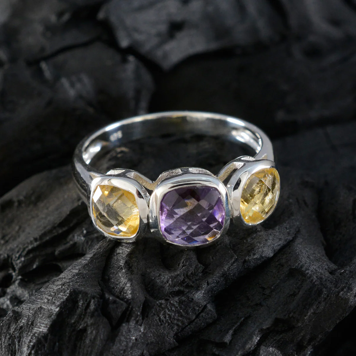 Multi Stone Trilogy Moroccan Sterling Silver multicolor Gems Slim Luxurious Ring Jewelry - Image 4