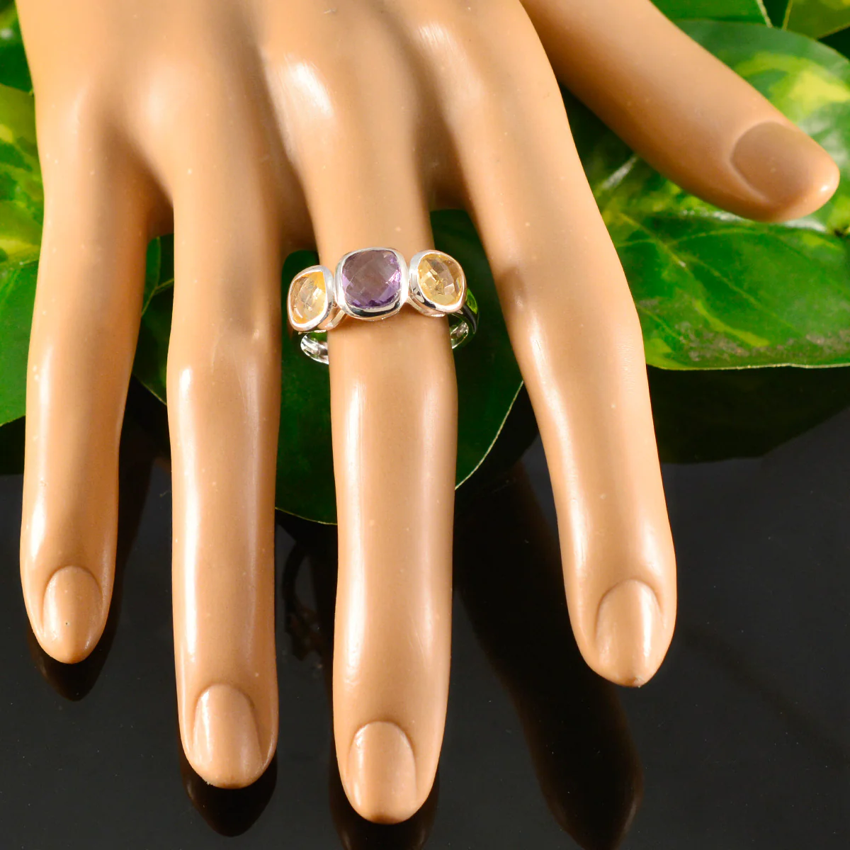 Multi Stone Trilogy Moroccan Sterling Silver multicolor Gems Slim Luxurious Ring Jewelry - Image 5