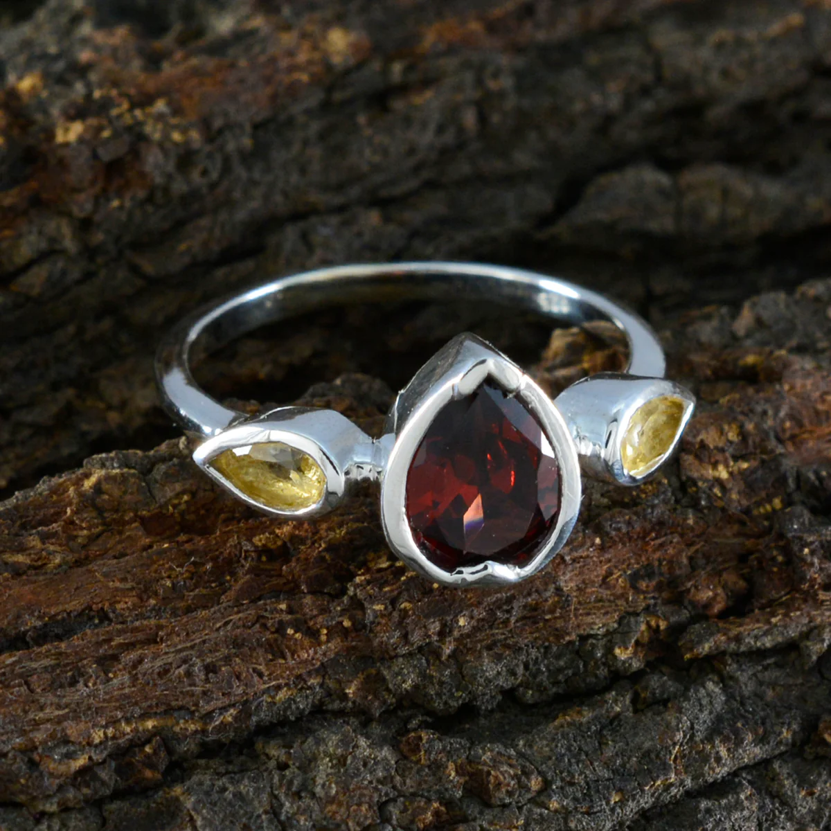 Multi Stone Trilogy Turkish Silver multicolor Gemstone Dainty Graceful Ring Jewelry - Image 3