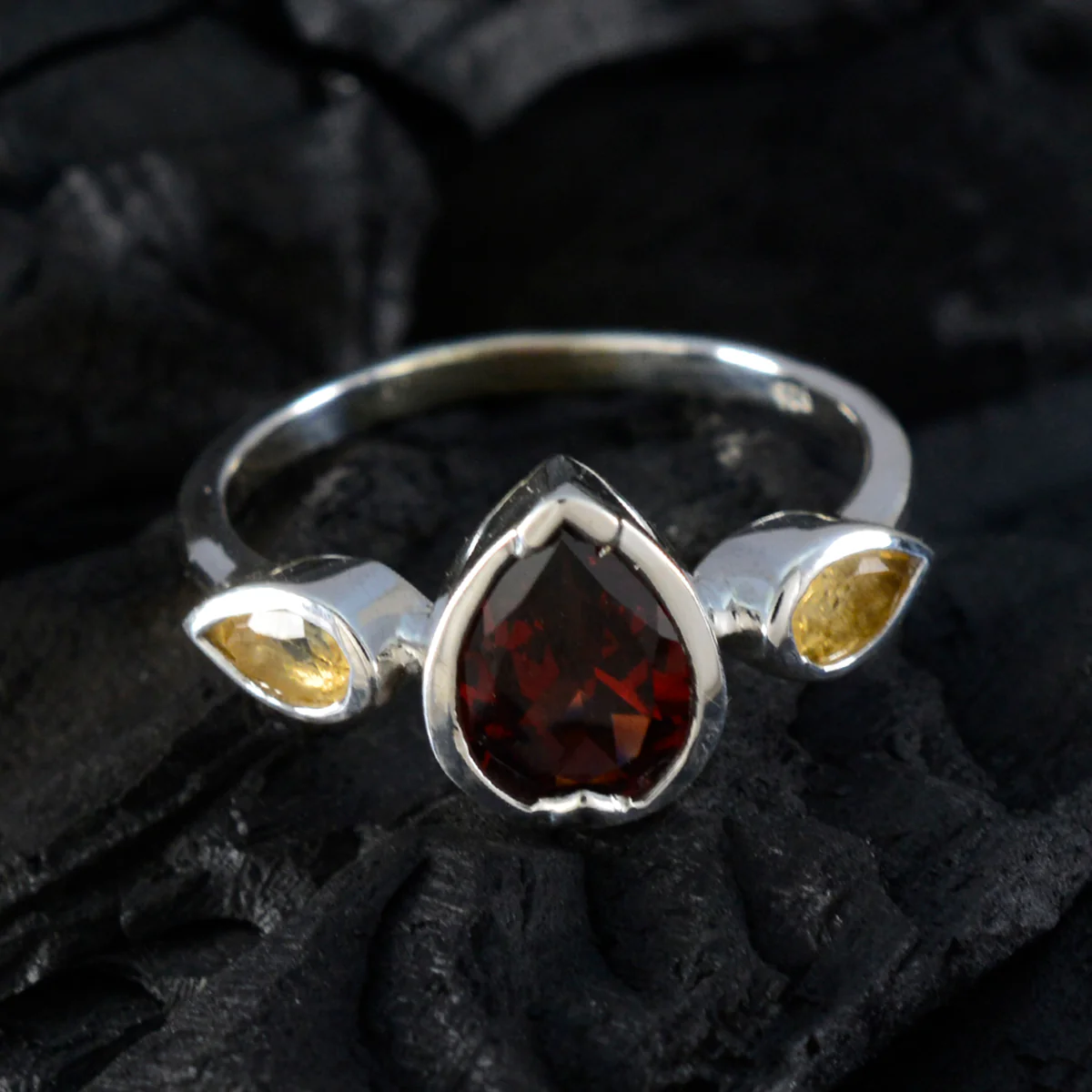 Multi Stone Trilogy Turkish Silver multicolor Gemstone Dainty Graceful Ring Jewelry - Image 4