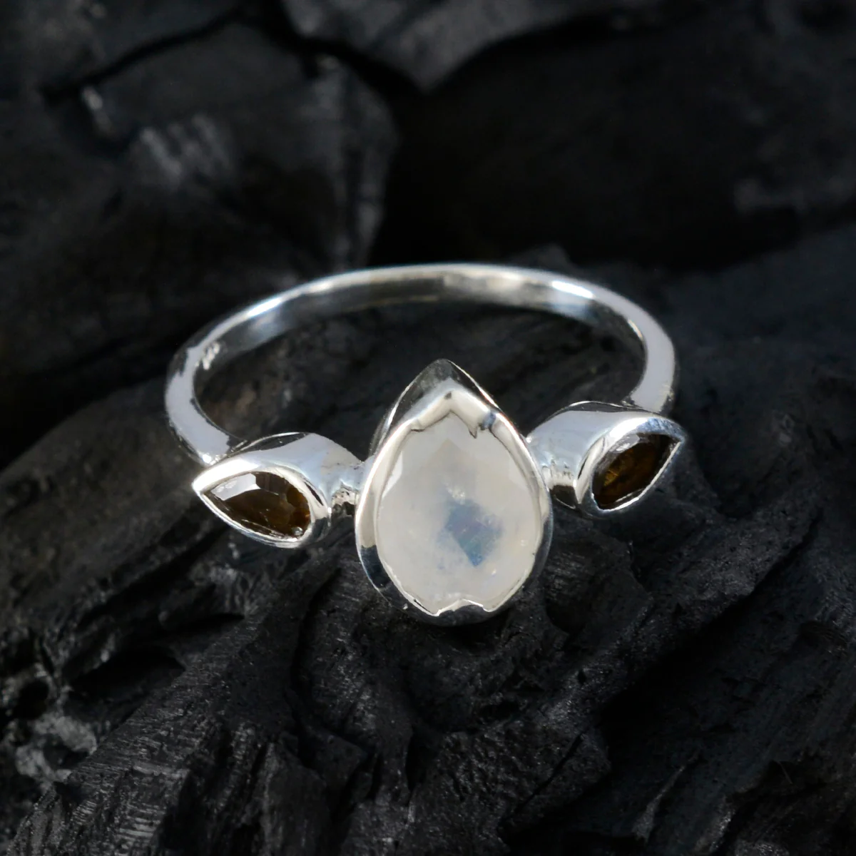 Multi Stone Trilogy Turkish Sterling Silver multicolor Gems Dainty Artisan Ring Jewelry - Image 4