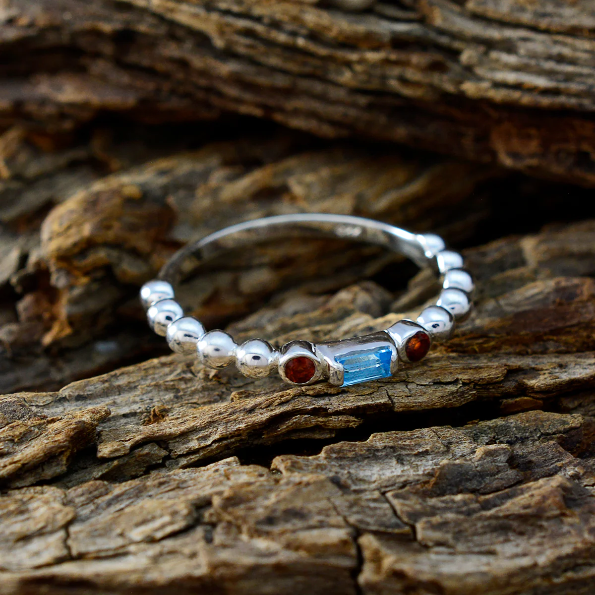 Multi Stone Trilogy Turkish Sterling Silver multicolor Gems Delicate Abstract Ring Jewelry - Image 3