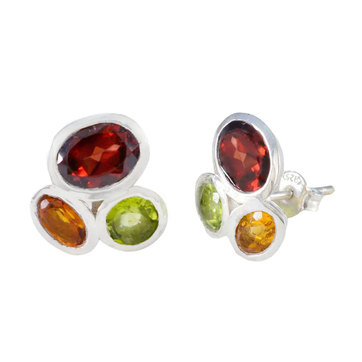 Multi Turkish Alejandra multiple Stud multicolor Sterling Silver Earring - Image 2