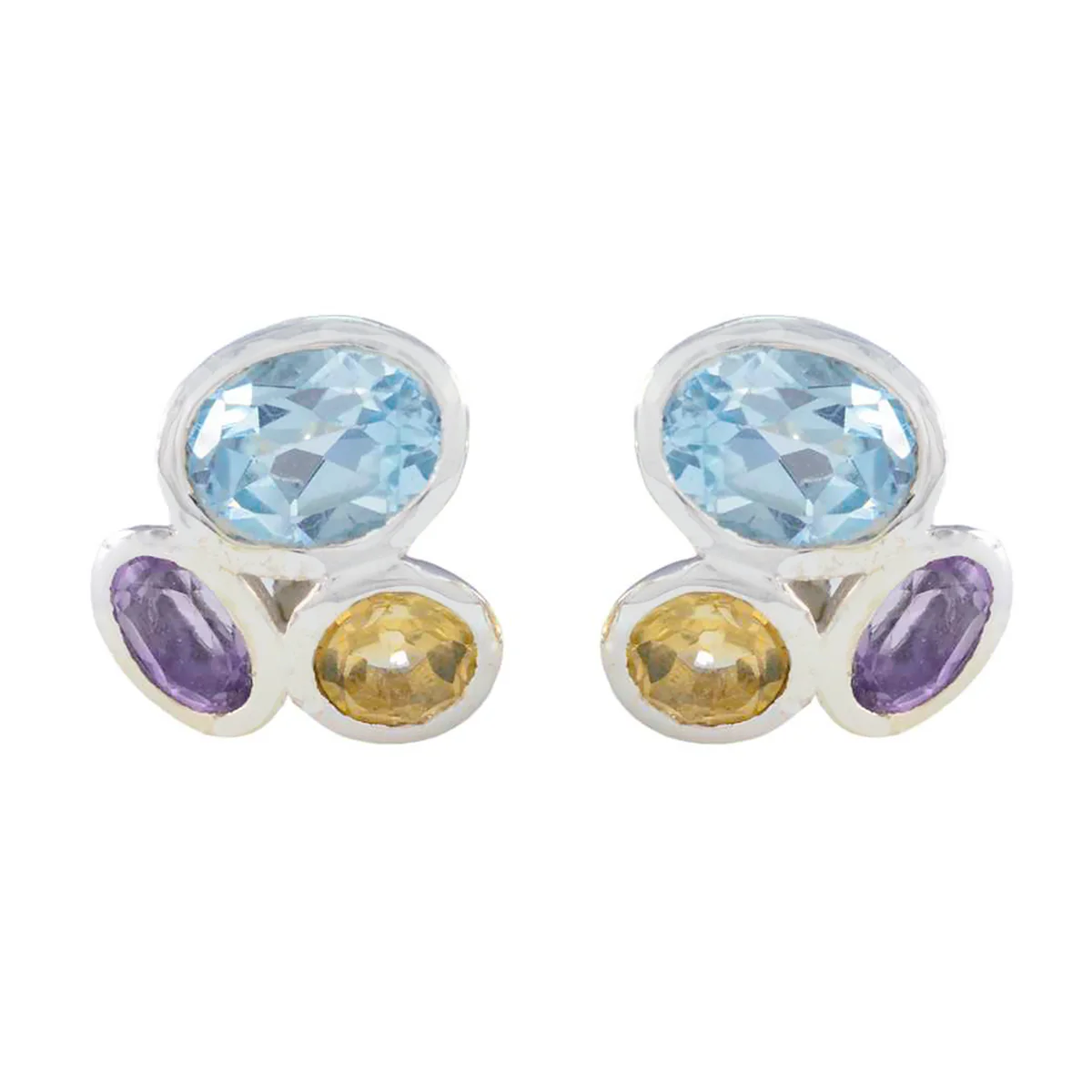 Multi Turkish Ines multiple Stud multicolor 925 Sterling Silver Earring