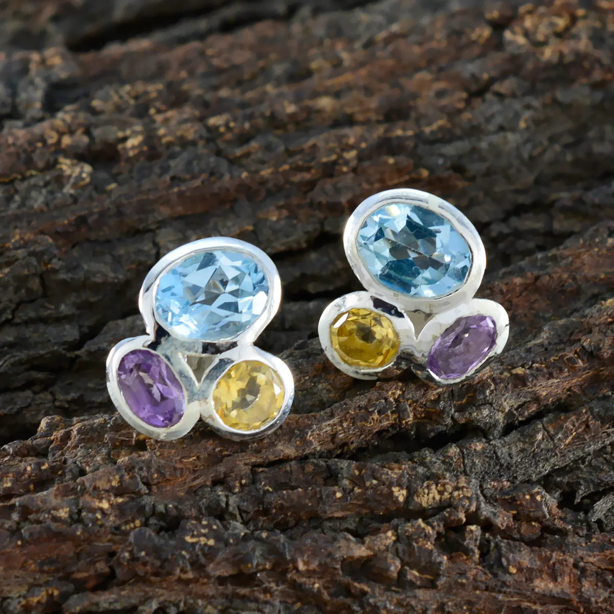 Multi Turkish Ines multiple Stud multicolor 925 Sterling Silver Earring - Image 3