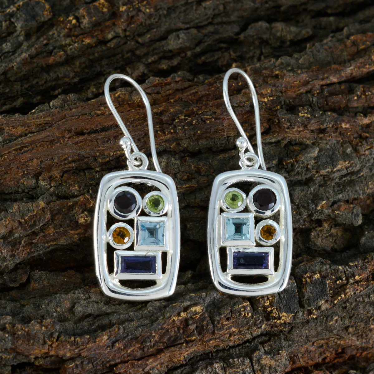 Multi Turkish Isabella Penta Dangle multicolor Sterling Silver Earring - Image 3