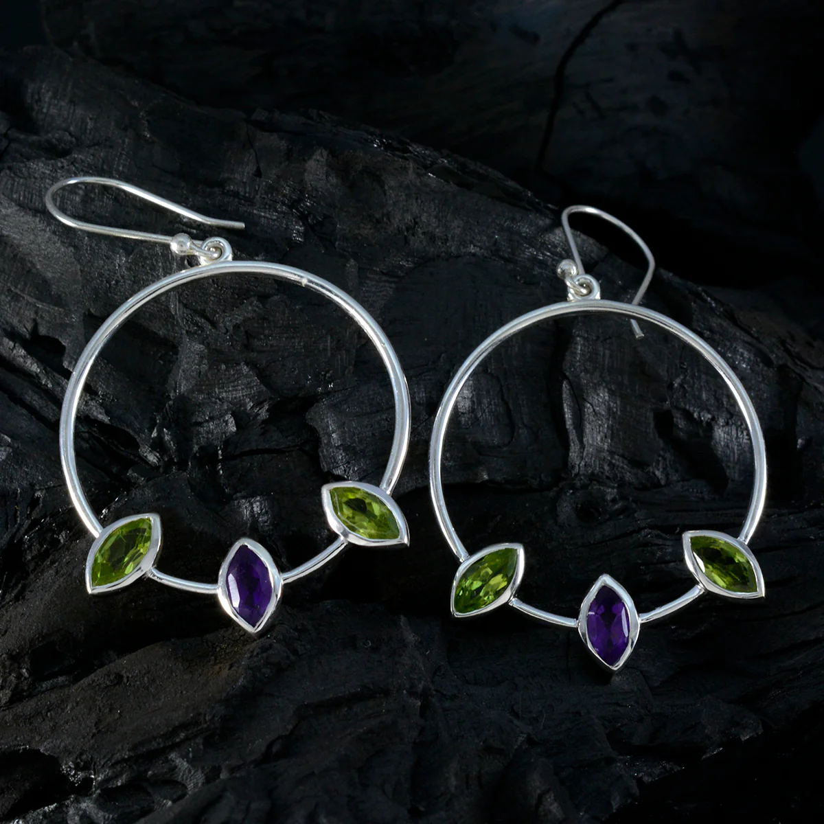 Multi Turkish Luna Trilogy Dangle multicolor Sterling Silver Earring - Image 2
