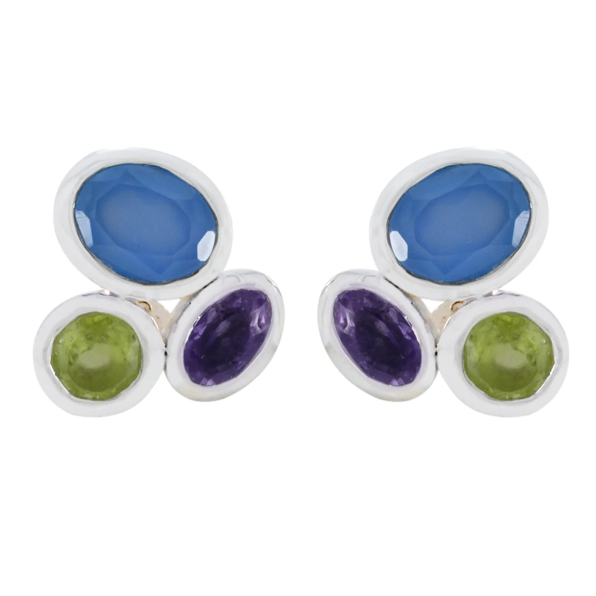 Multi Turkish Penelope multiple Stud multicolor Silver Earring