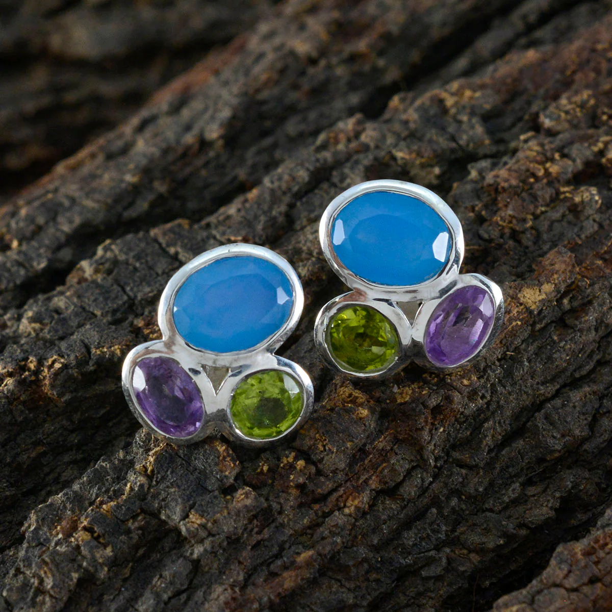 Multi Turkish Penelope multiple Stud multicolor Silver Earring - Image 3