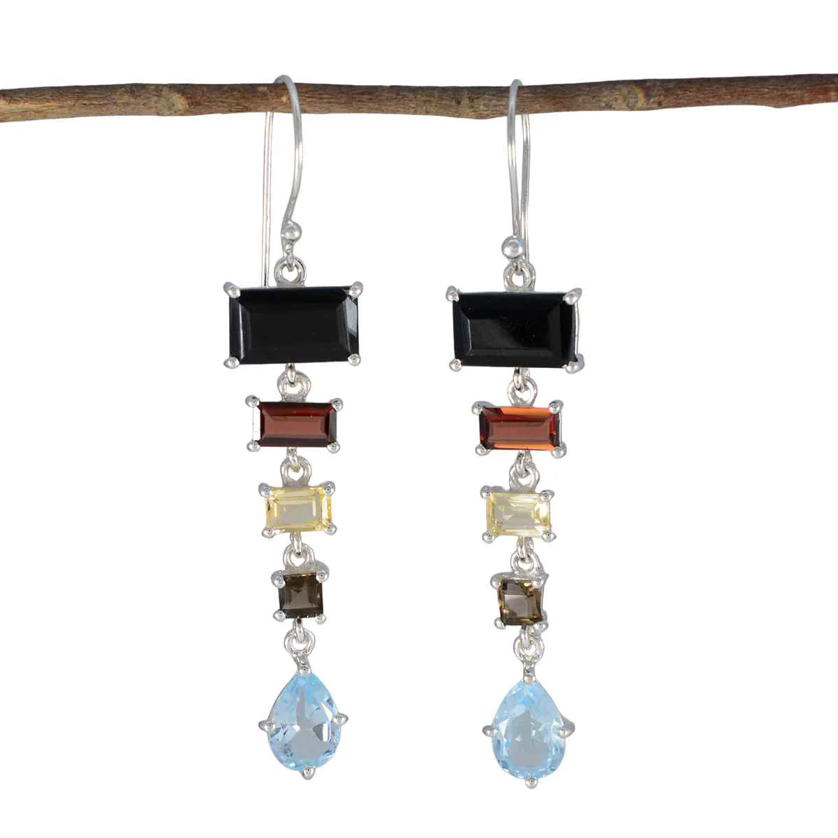 Multi Turkish Zoe Penta Dangle multicolor 925 Silver Earring