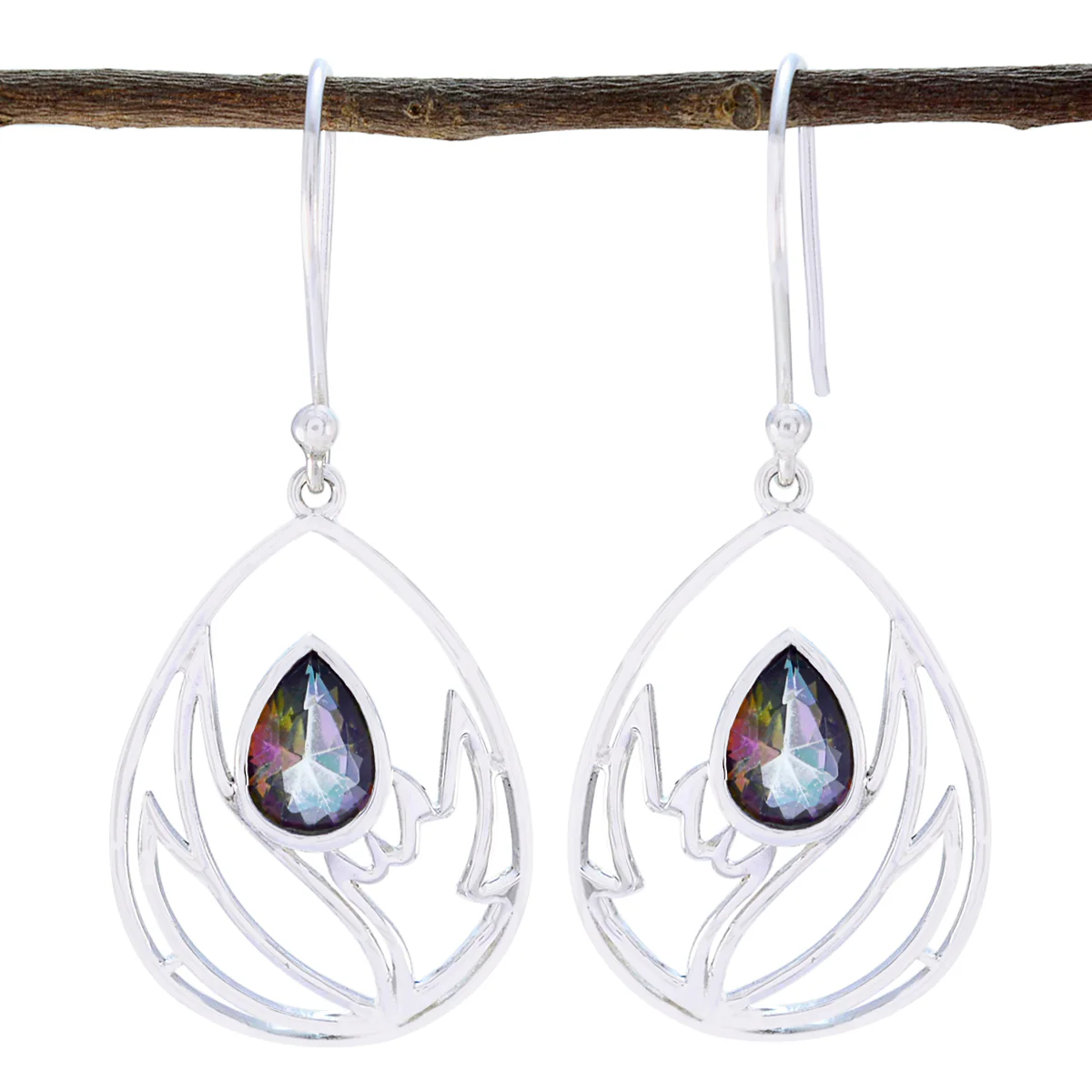 Mystic Quartz African Isabella Solitaire Dangle multicolor Sterling Silver Earring