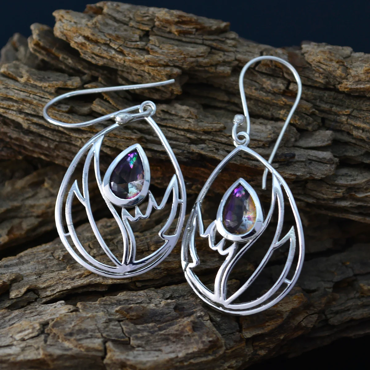 Mystic Quartz African Isabella Solitaire Dangle multicolor Sterling Silver Earring - Image 3