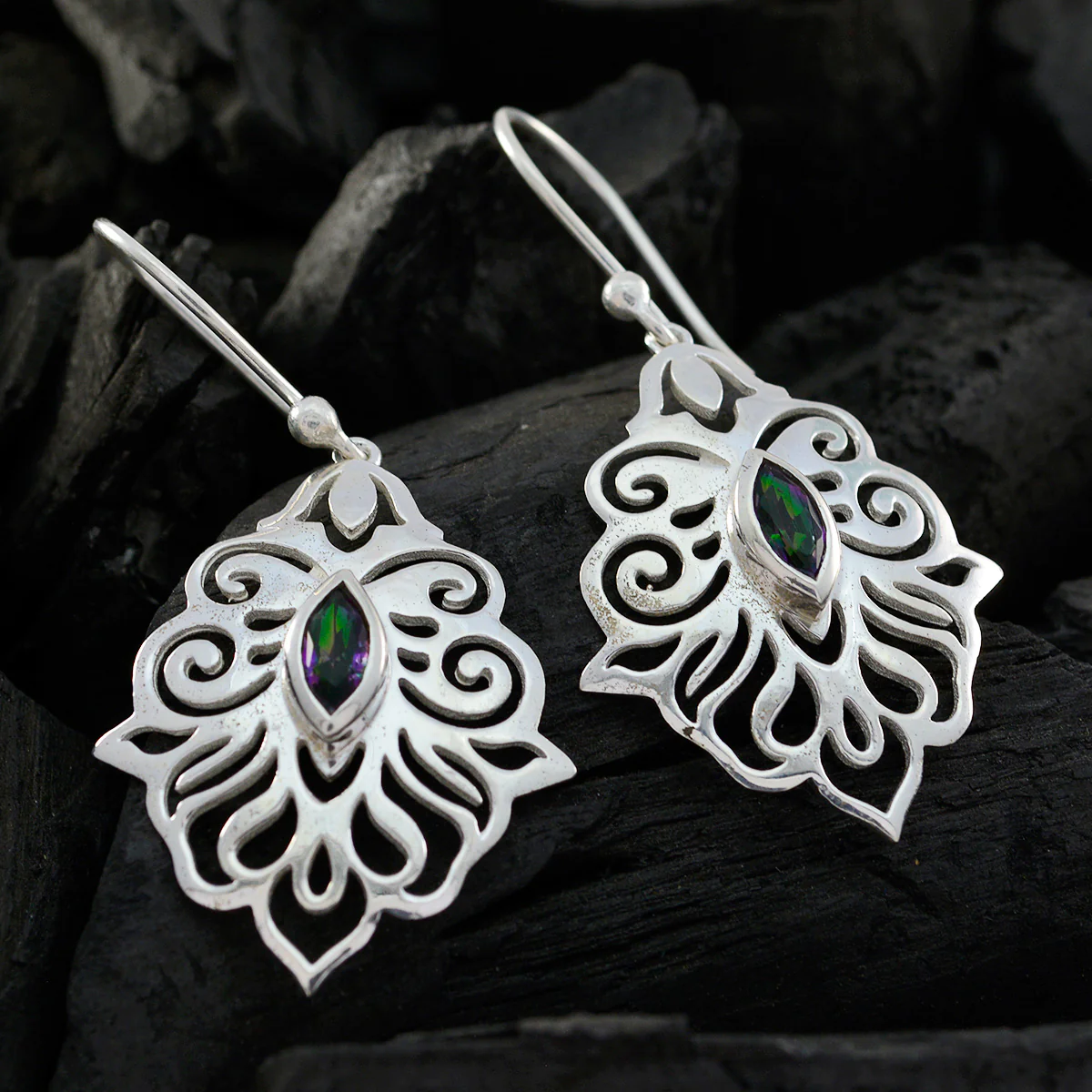Mystic Quartz Australian Dayana Solitaire Dangle multicolor 92.5 Silver Earring - Image 2