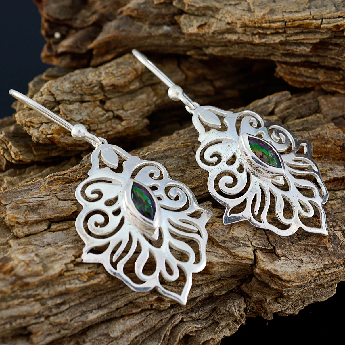 Mystic Quartz Australian Dayana Solitaire Dangle multicolor 92.5 Silver Earring - Image 3
