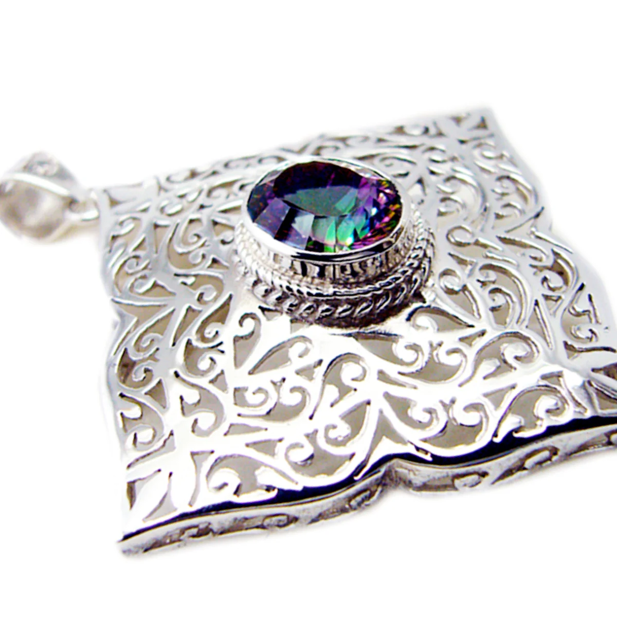 Mystic Quartz Chunky Spanish Silver Solitaire Amanda Victorian multicolor Pendant Jewelry