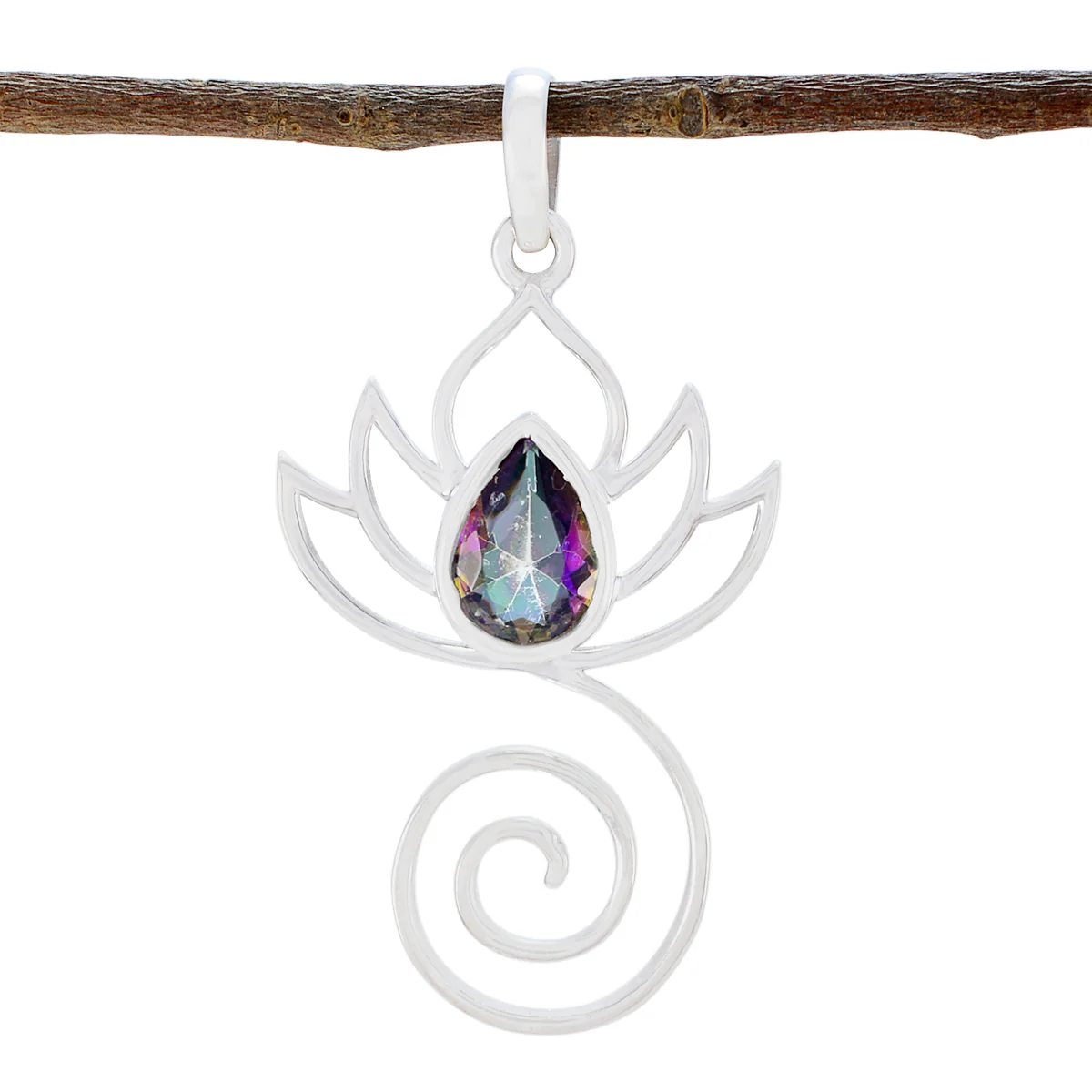 Mystic Quartz Dainty German Silver Solitaire Elena Rope-Wire multicolor Pendant Jewelry
