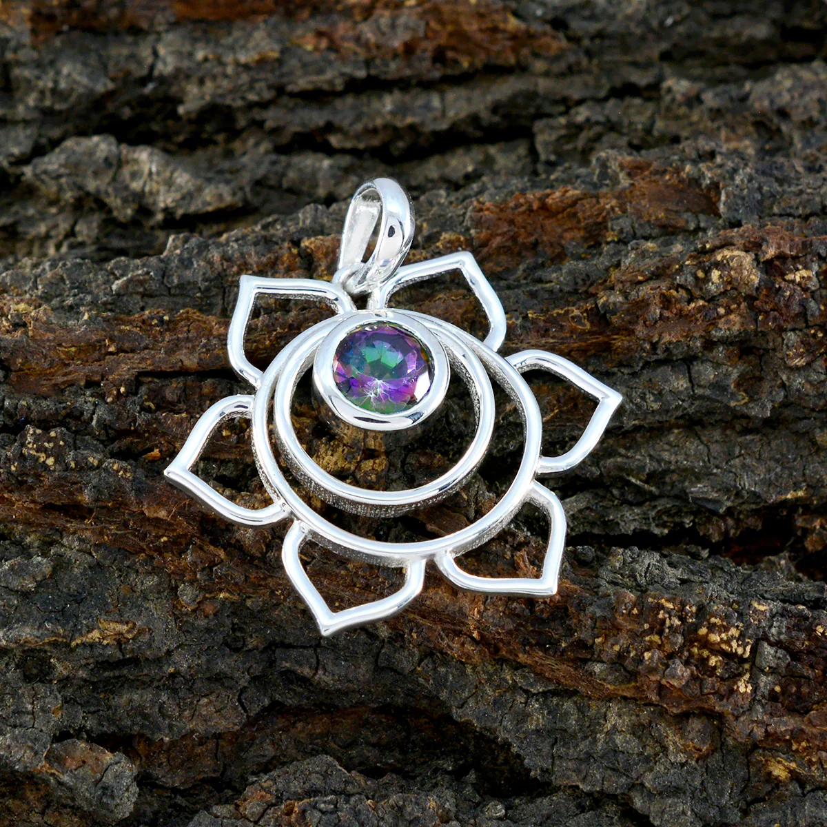 Mystic Quartz Dainty German Sterling Silver Solitaire Isabel Rope-Wire multicolor Pendant Jewellery - Image 2
