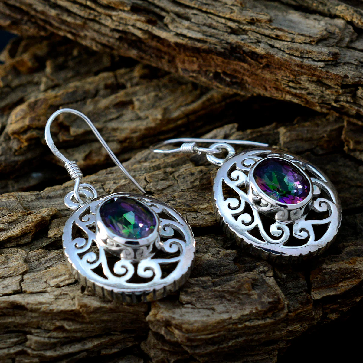 Mystic Quartz Egyptian Ella Solitaire Dangle multicolor 925 Silver Earring - Image 3