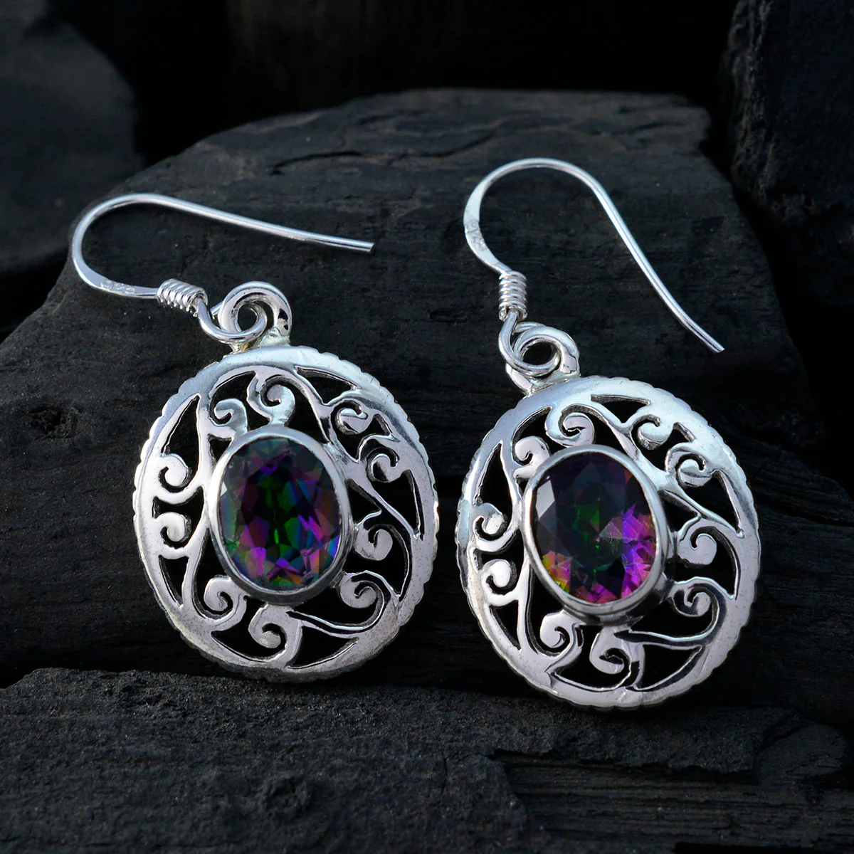 Mystic Quartz Egyptian Ella Solitaire Dangle multicolor 925 Silver Earring - Image 4