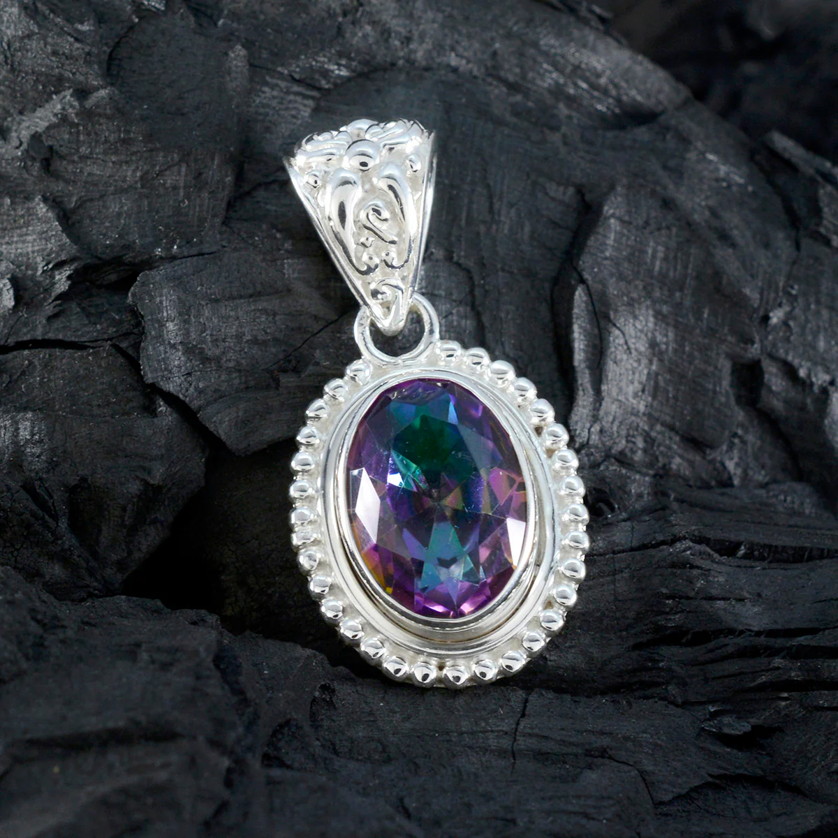 Mystic Quartz Essential Turkish Sterling Silver Solitaire Luisa Rope-Wire multicolor Pendant Jewellery - Image 3