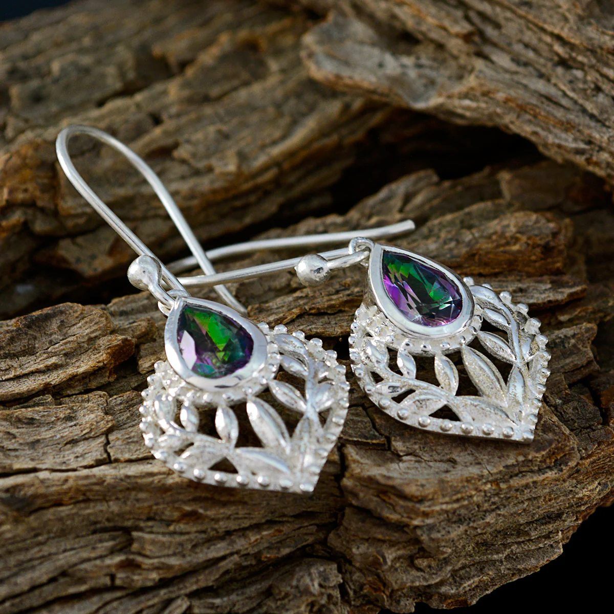 Mystic Quartz French Florencia Solitaire Dangle multicolor 925 Sterling Silver Earring - Image 3