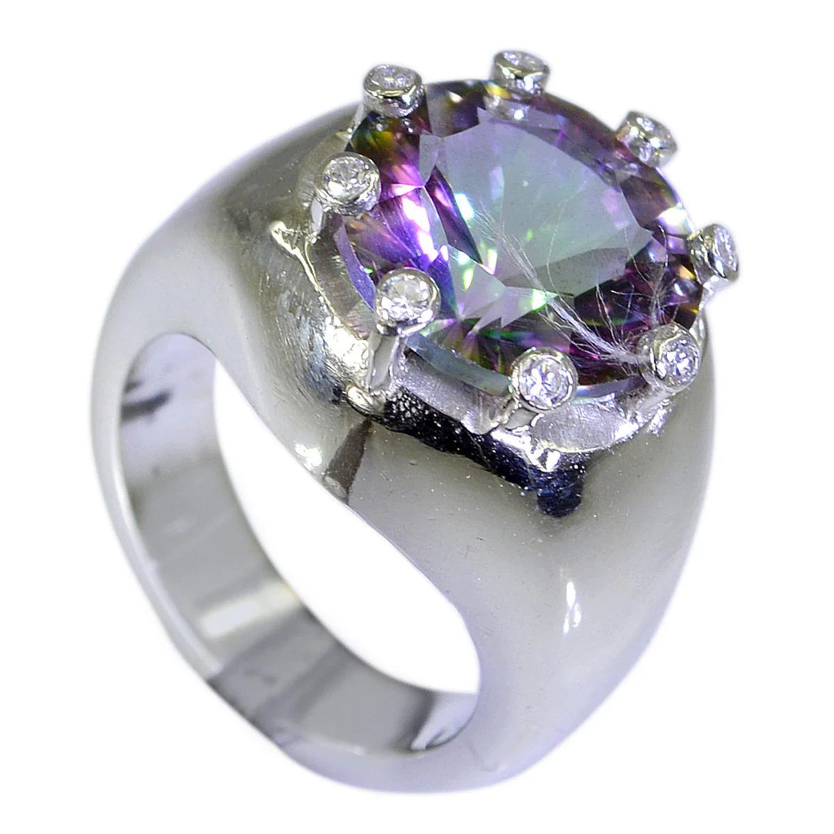 Mystic Quartz Halo African 925 Sterling Silver multicolor Gemstone Versatile Abstract Ring Jewellery - Image 2