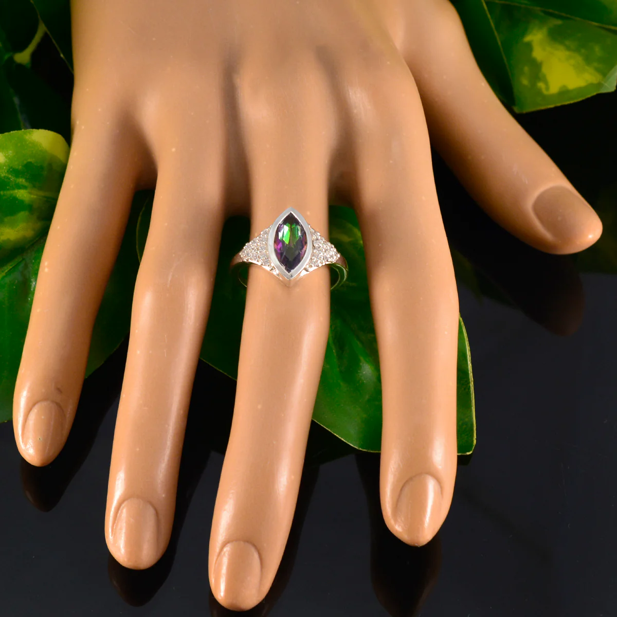Mystic Quartz Halo Russian Sterling Silver multicolor Gemstone Featherlight Graceful Ring Jewelry - Image 5