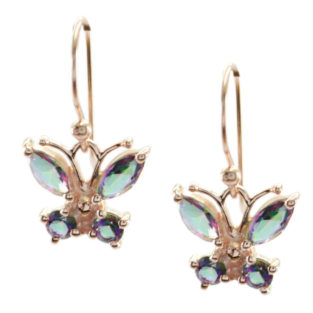 Mystic Quartz Dangle multi color 925 Silver Earring in Rose Gold vermeil