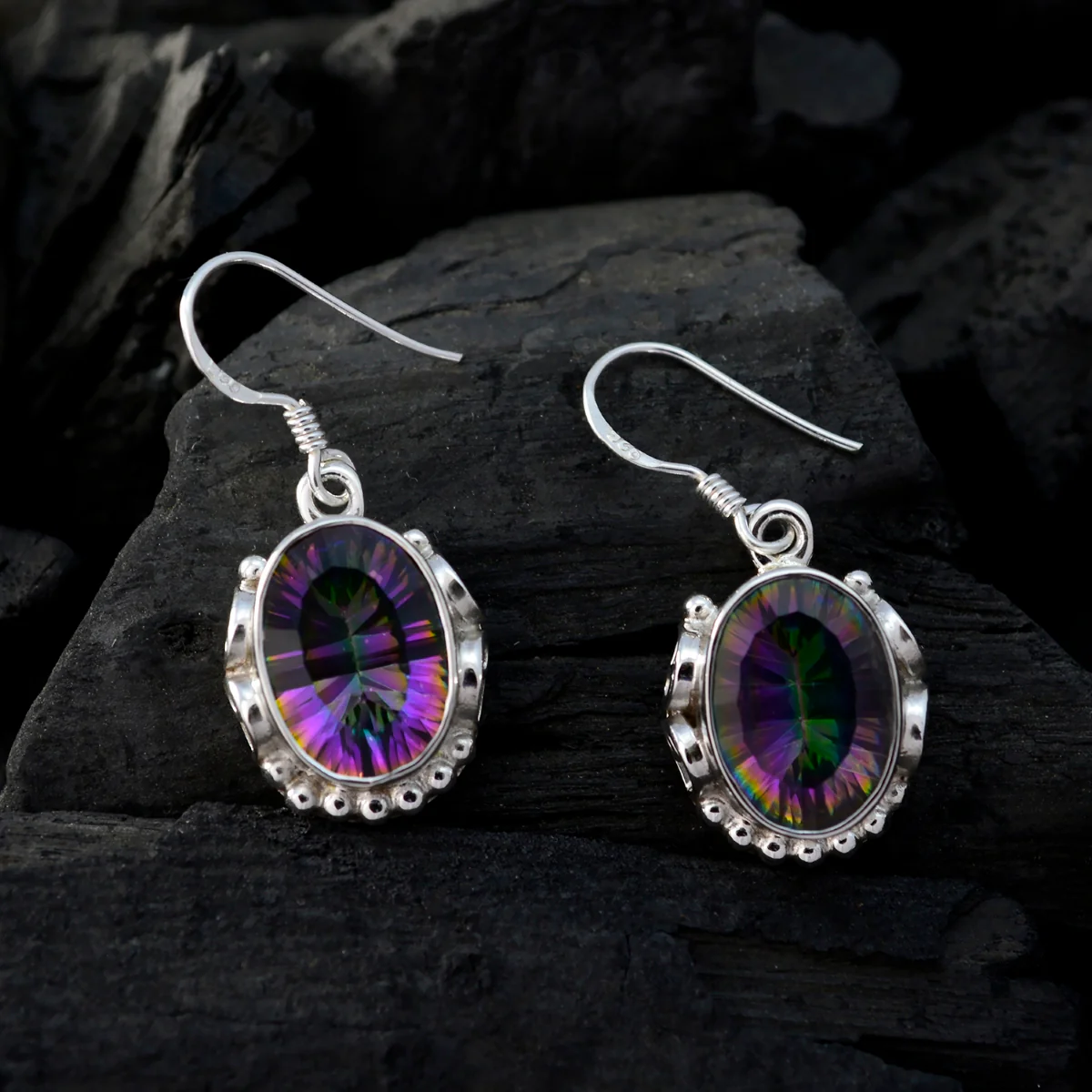Mystic Quartz Korean Teresa multiple Dangle multicolor 925 Silver Earring - Image 4