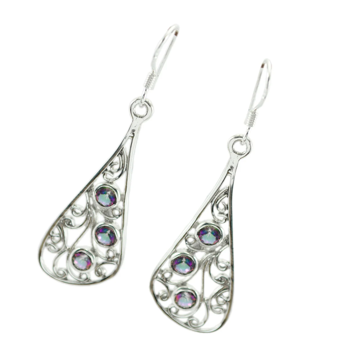 Mystic Quartz Middle Eastern Rosa multiple Dangle multicolor 925 Silver Earring - Image 2