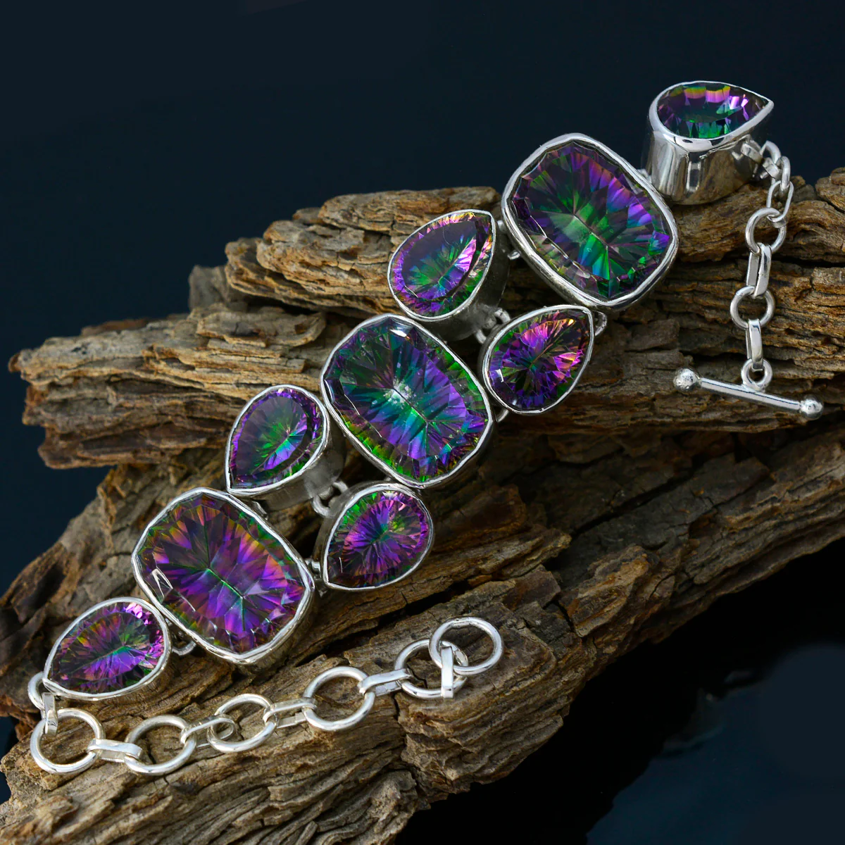 Mystic Quartz Pride Parade Cologne Statement Multi Sterling Silver Links Bracelet - Image 3