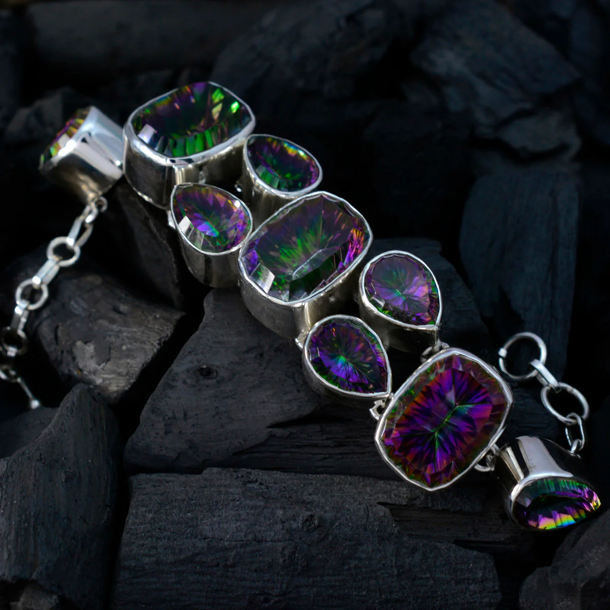 Mystic Quartz Pride Parade Cologne Statement Multi Sterling Silver Links Bracelet - Image 4