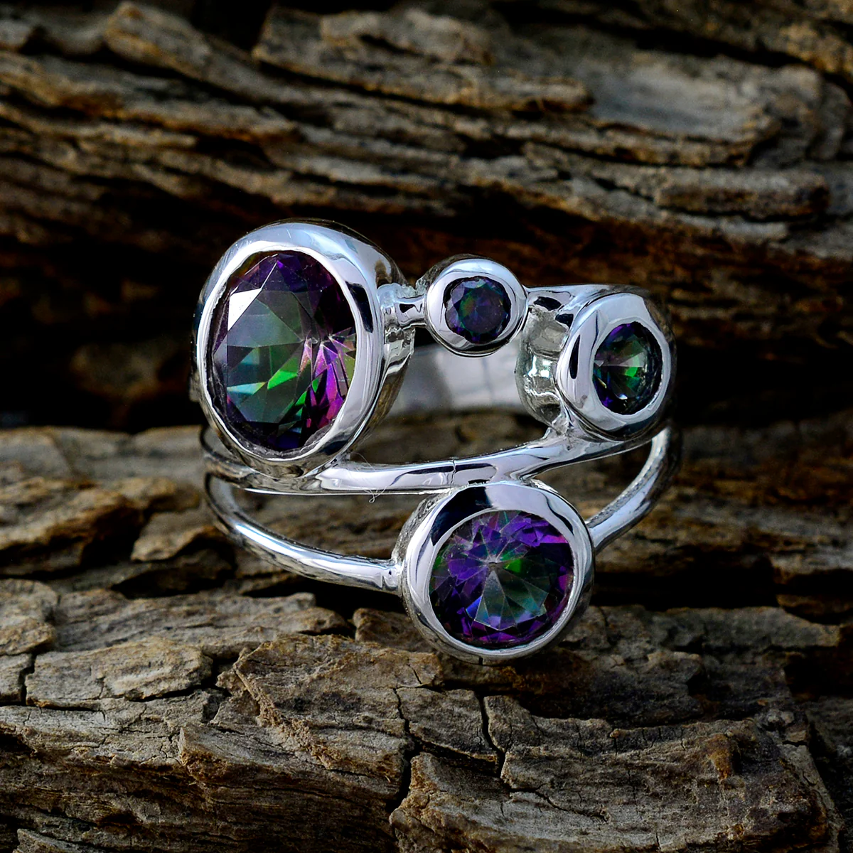 Mystic Quartz quarter Indian 925 Sterling Silver multicolor Gems Minimal Modern Ring Jewellery - Image 3
