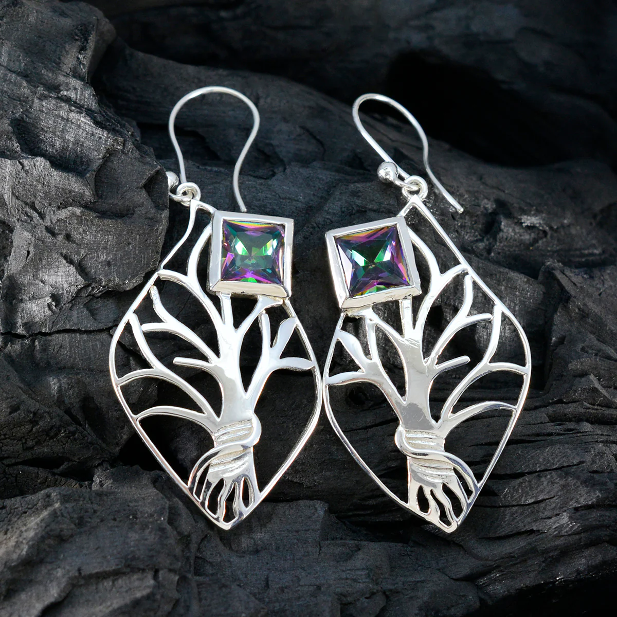 Mystic Quartz Russian Isadora Solitaire Dangle multicolor 925 Sterling Silver Earring - Image 4