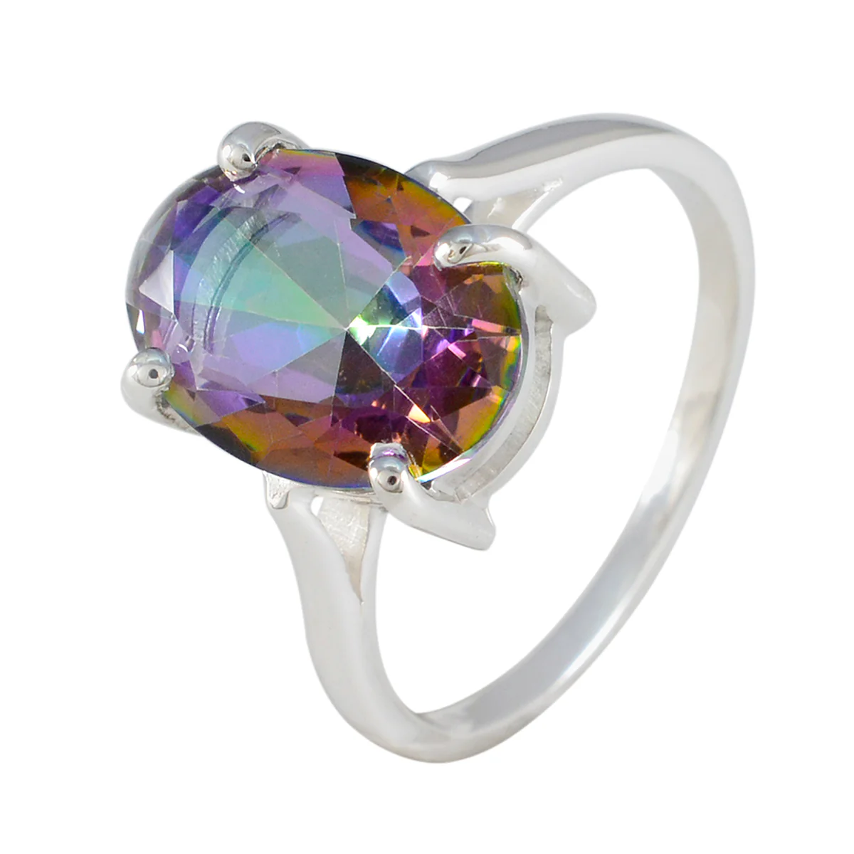 Mystic Quartz Solitaire African Silver multicolor Gemstone Featherlight Traditional Ring Jewellery - Image 2