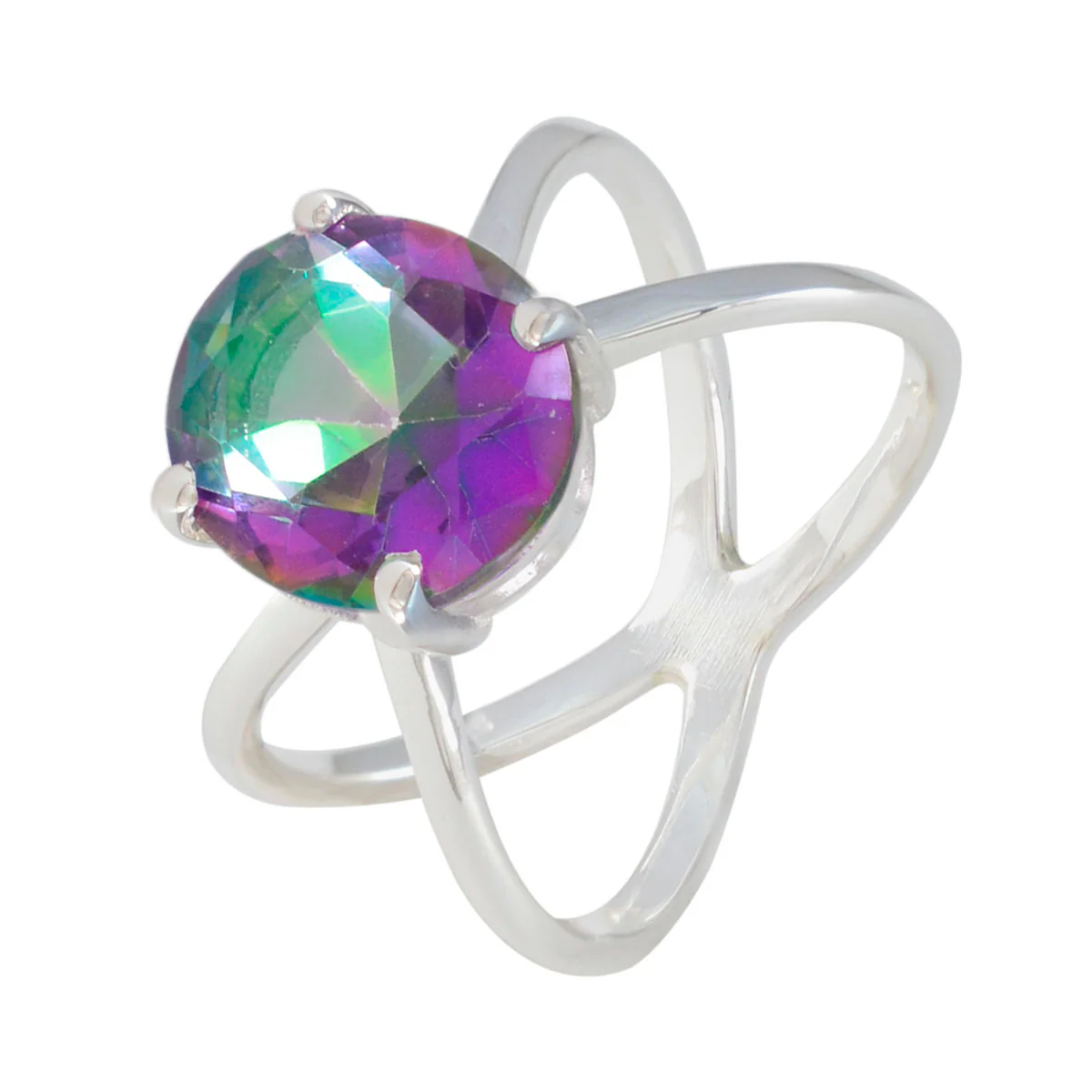 Mystic Quartz Solitaire African Silver multicolor Gemstones Tiny Boho Ring Jewelry - Image 2