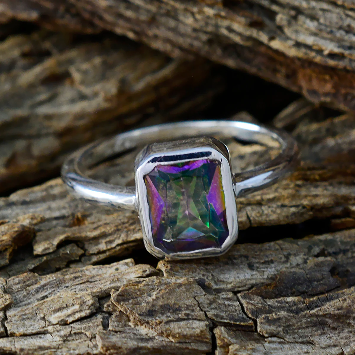 Mystic Quartz Solitaire American 92.5 Silver multicolor Gemstone Whisper-thin Trendy Ring Jewelry - Image 3
