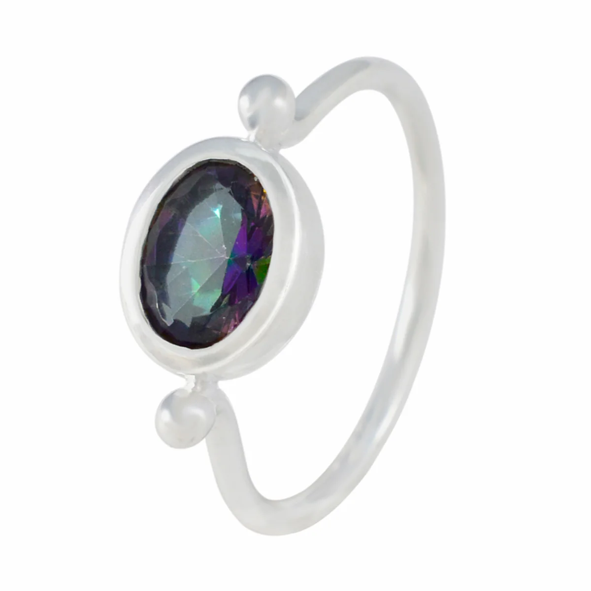 Mystic Quartz Solitaire American Silver multicolor Gems Dainty Trendy Ring Jewelry - Image 2