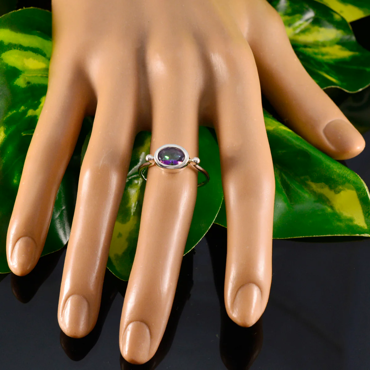 Mystic Quartz Solitaire American Silver multicolor Gems Dainty Trendy Ring Jewelry - Image 5