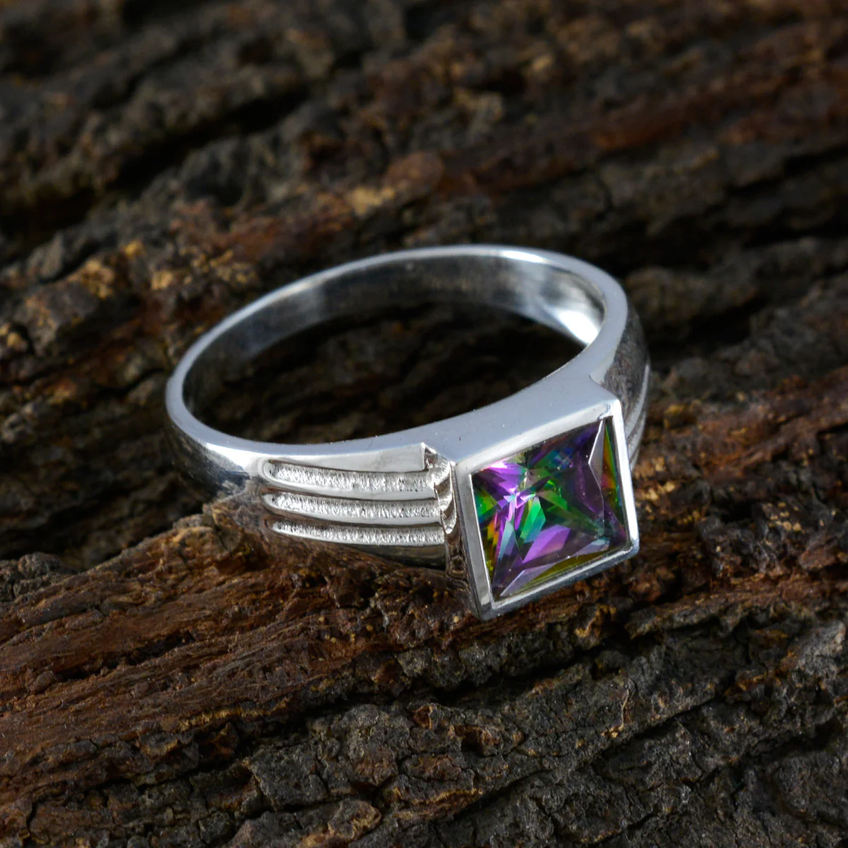 Mystic Quartz Solitaire French 92.5 Silver multicolor Gems Classic Fairytale Ring Jewelry - Image 3