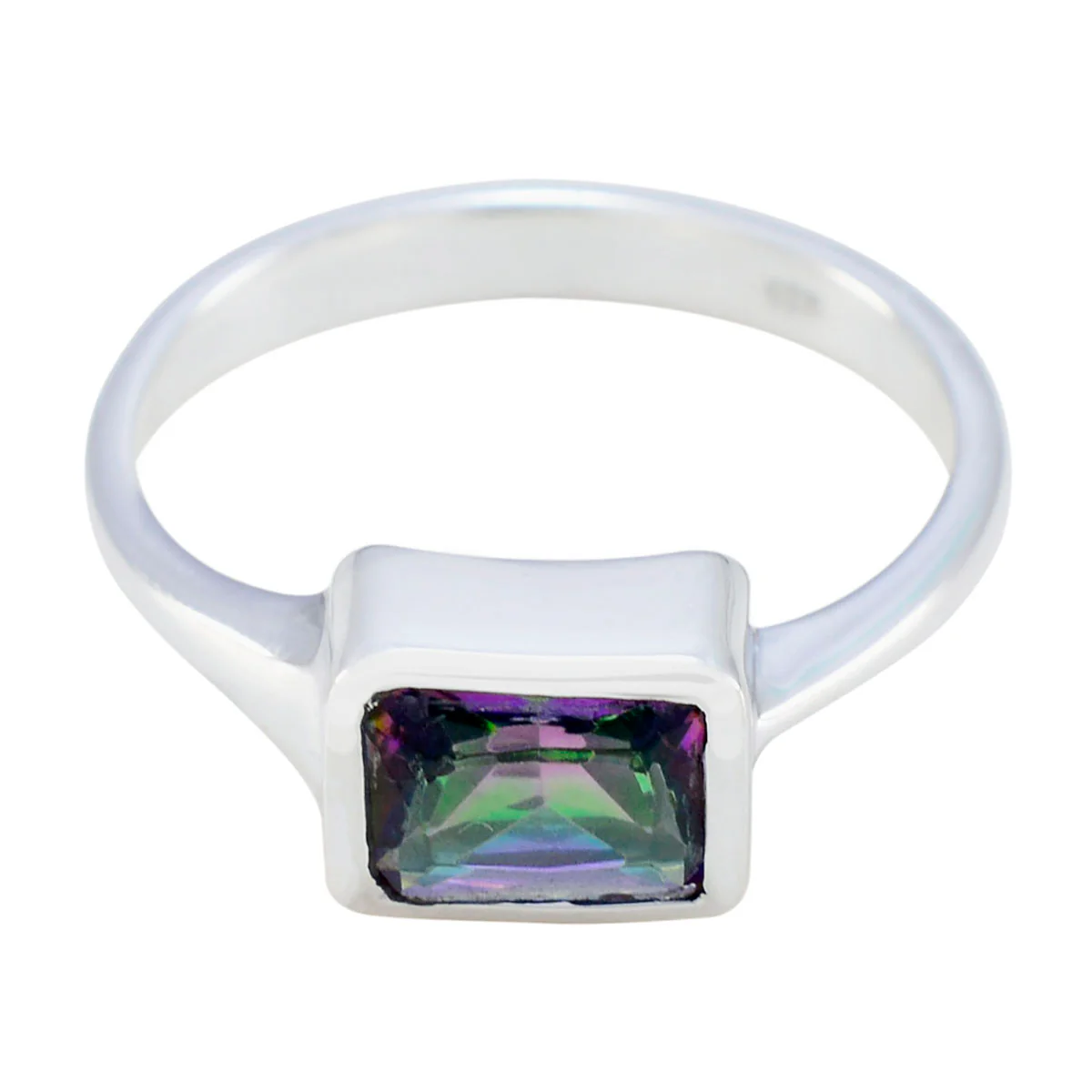 Mystic Quartz Solitaire French Silver multicolor Gemstones Featherlight Graceful Ring Jewelry