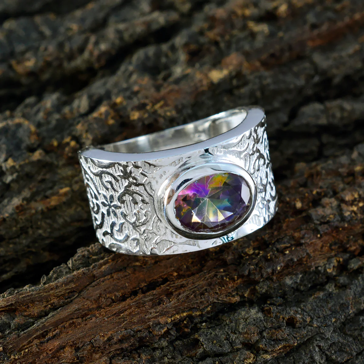 Mystic Quartz Solitaire German 925 Sterling Silver multicolor Gems Essential Art Deco Ring Jewellery - Image 3