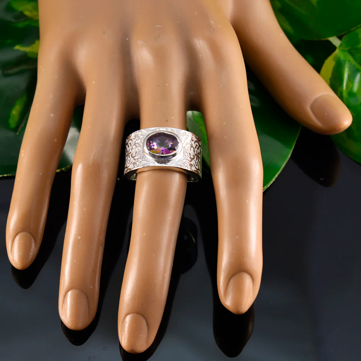 Mystic Quartz Solitaire German 925 Sterling Silver multicolor Gems Essential Art Deco Ring Jewellery - Image 5